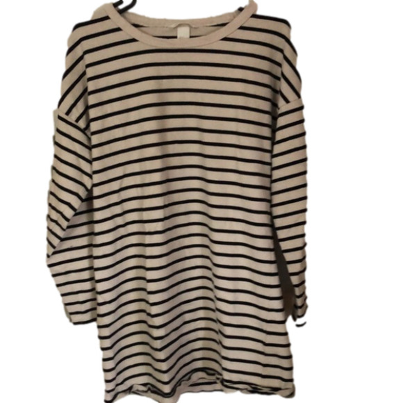 H&M Oversized Cotton Nautical Striped Long Sleeve Minidress Medium - Picture 2 of 6